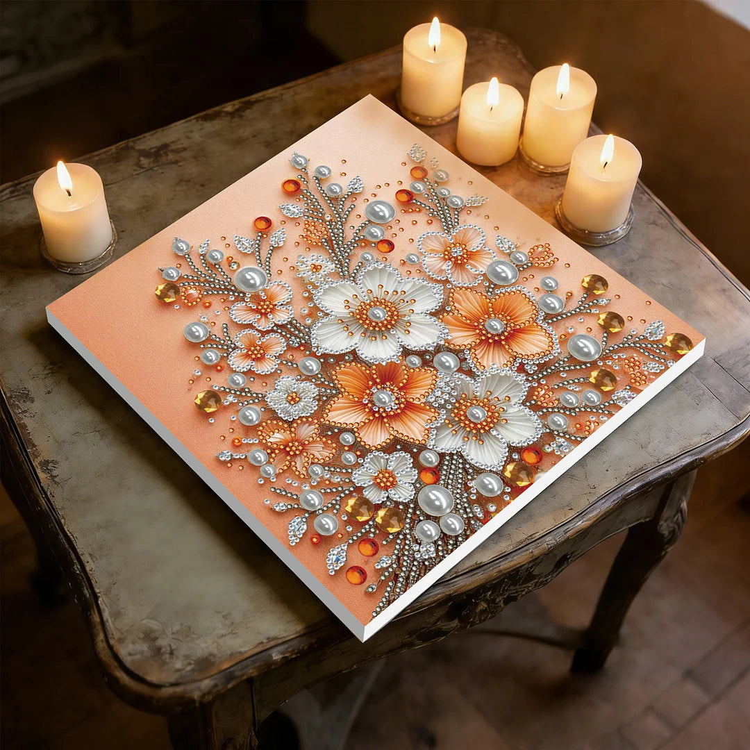 DIY Pearl Painting With Frame - Handmade Self-Adhesive Pearls - Flowers (25*25cm)