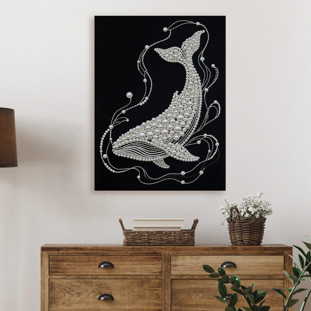 DIY Pearl Painting With Frame - Handmade Self-Adhesive Pearls - White Whale (30*40cm)