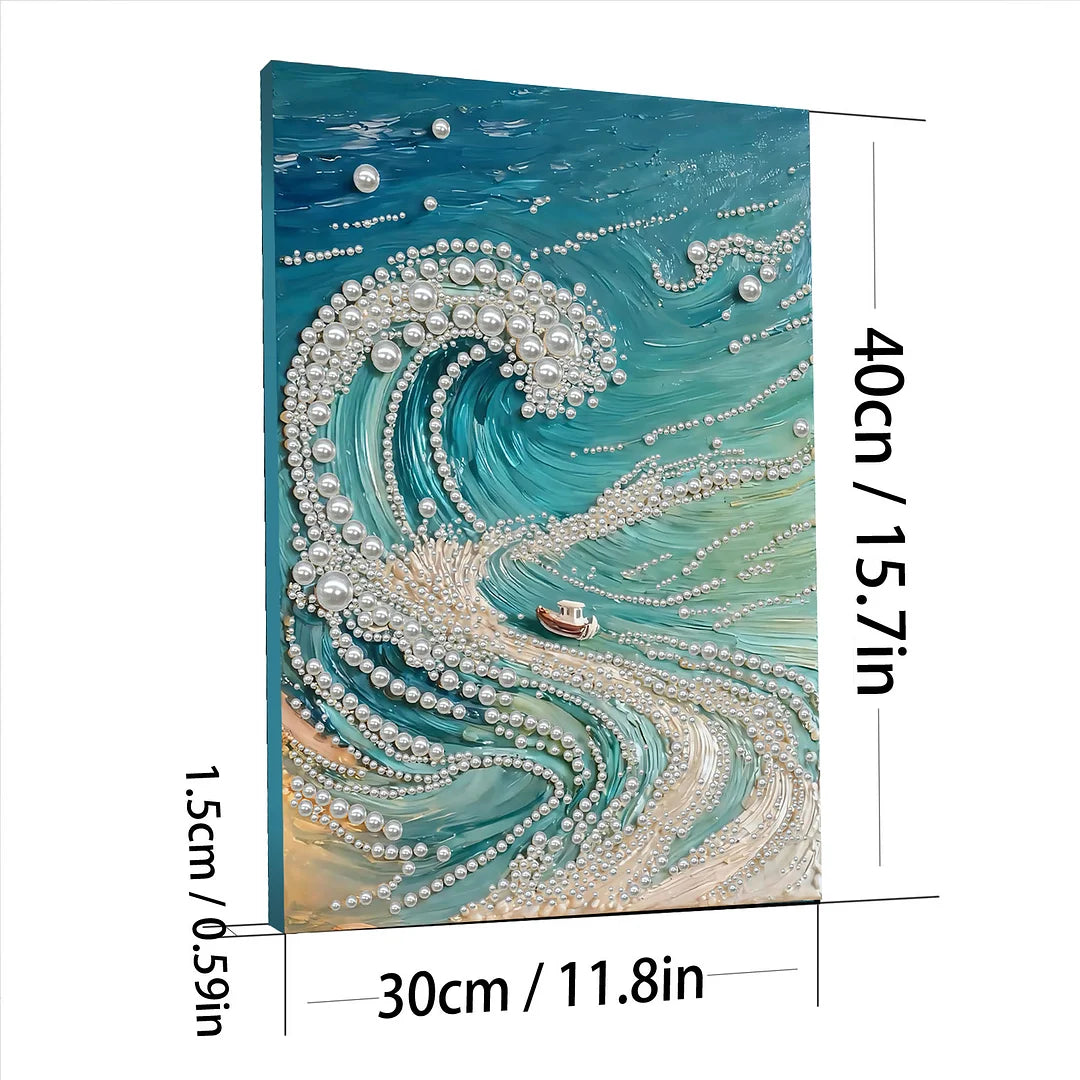 DIY Pearl Painting With Frame - Handmade Self-Adhesive Pearls - Waves (30*40cm) A