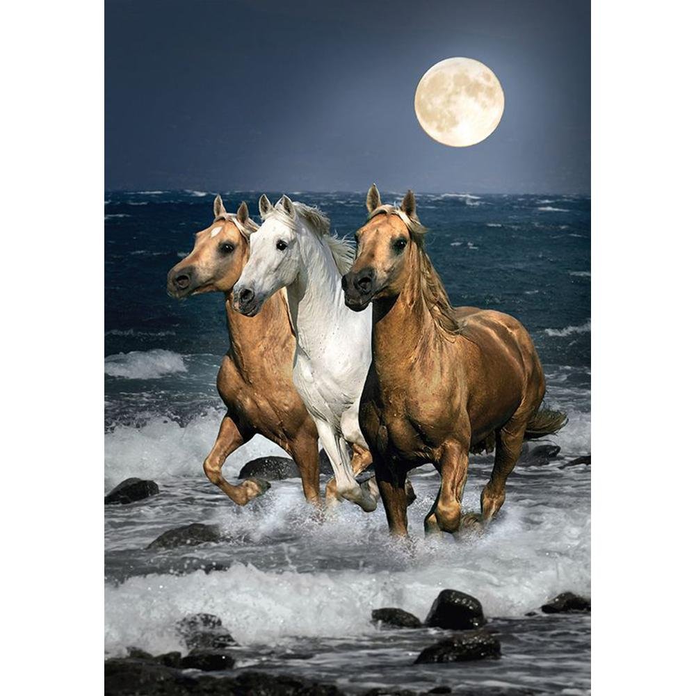 5D Diy Diamond Painting Kit Full Round Beads 3 Horses