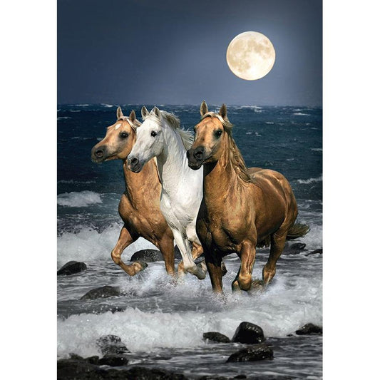 5D Diy Diamond Painting Kit Full Round Beads 3 Horses