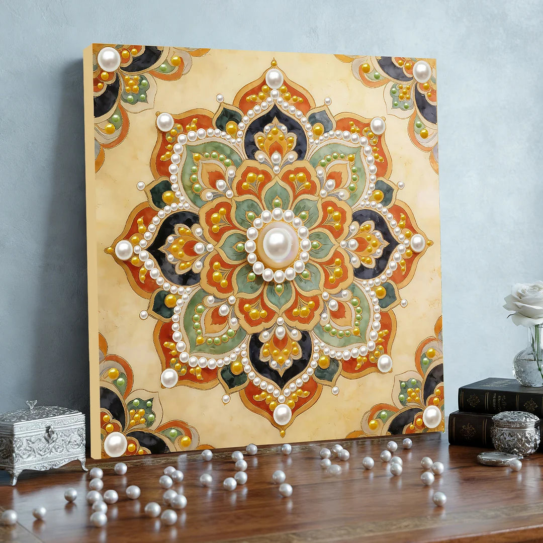 DIY Pearl Painting With Frame - Handmade Self-Adhesive Pearls - Mandala (30*30cm) C