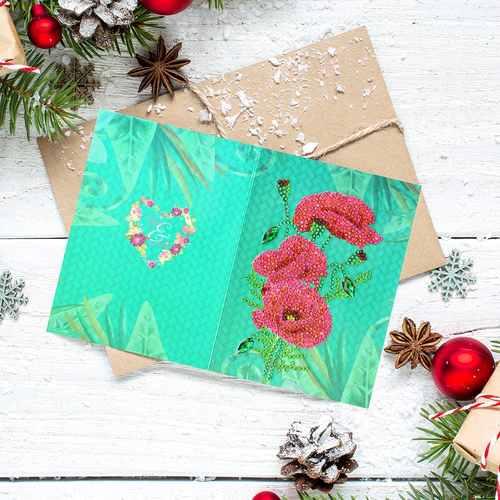 DIY Diamond Painting Greeting Card - Red Flower
