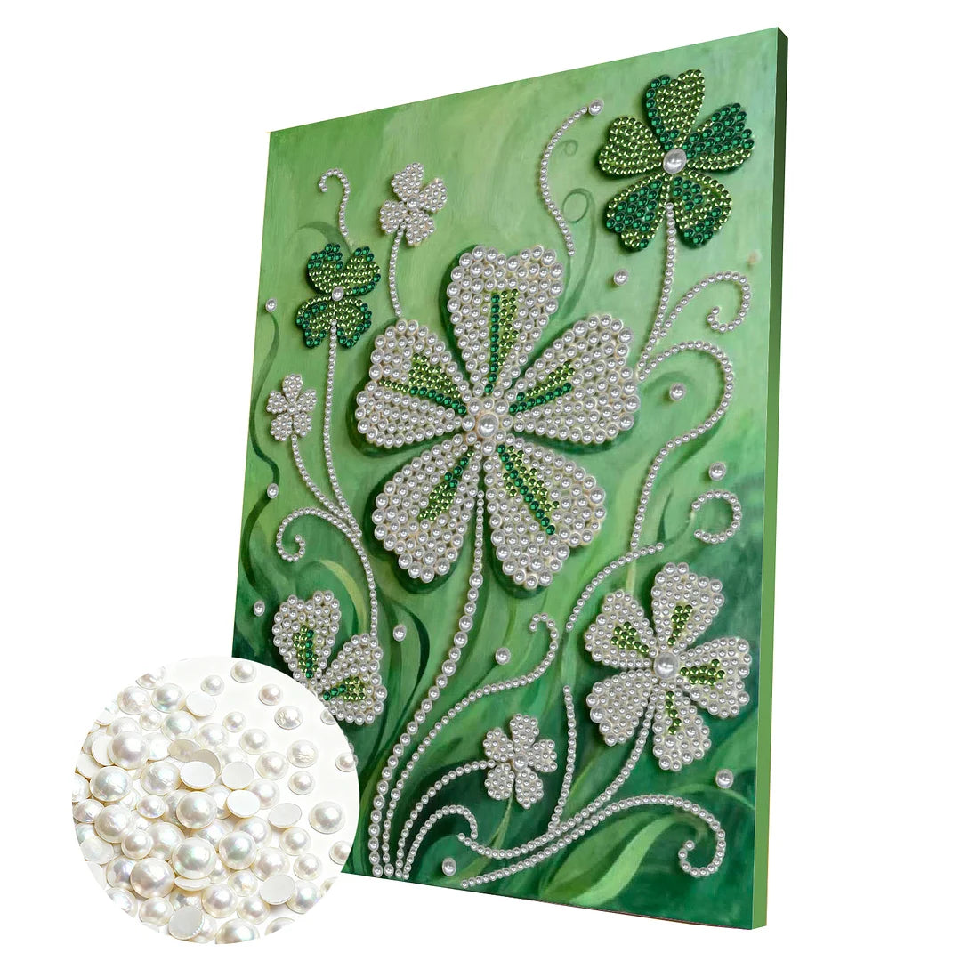 DIY Pearl Painting With Frame - Handmade Self-Adhesive Pearls - Clover (30*40cm)