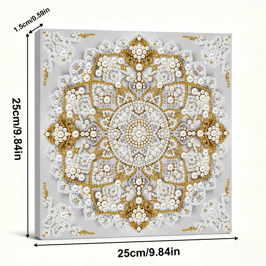 DIY Pearl Painting With Frame - Handmade Self-Adhesive Pearls - Mandala (25*25cm) C