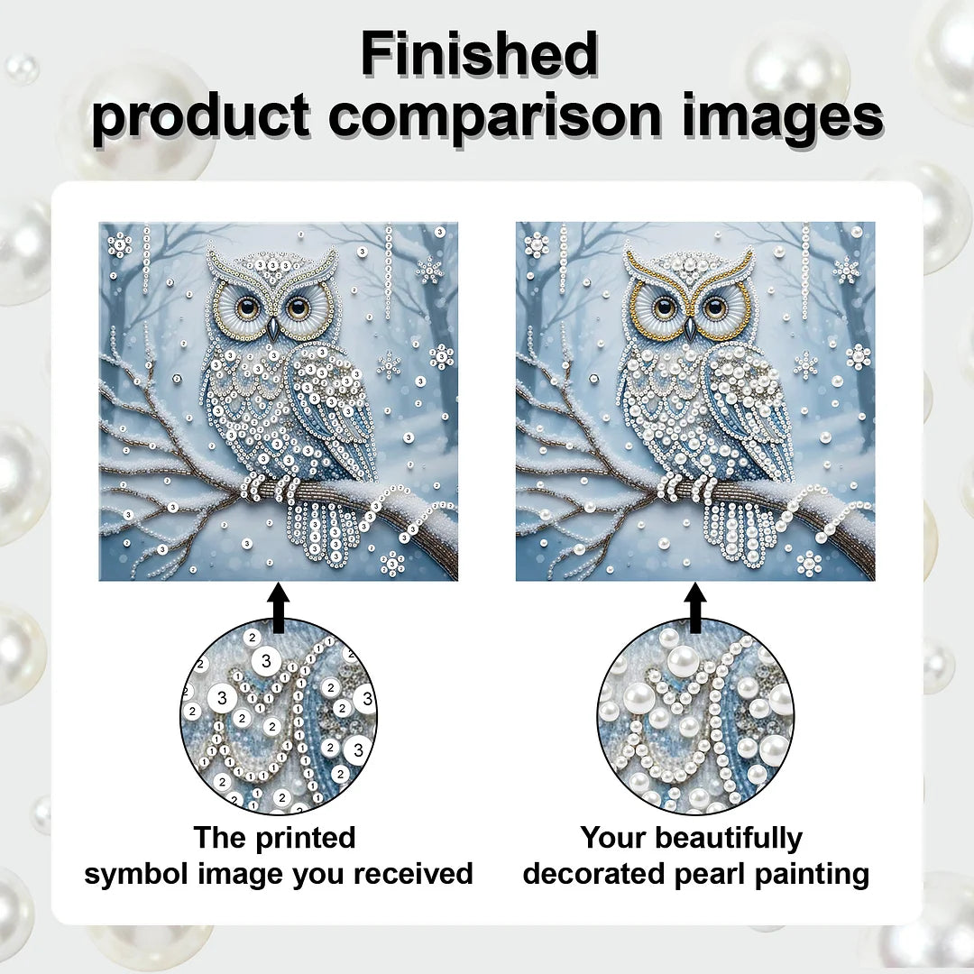 DIY Pearl Painting With Frame - Handmade Self-Adhesive Pearls - Owl (25*25cm) B