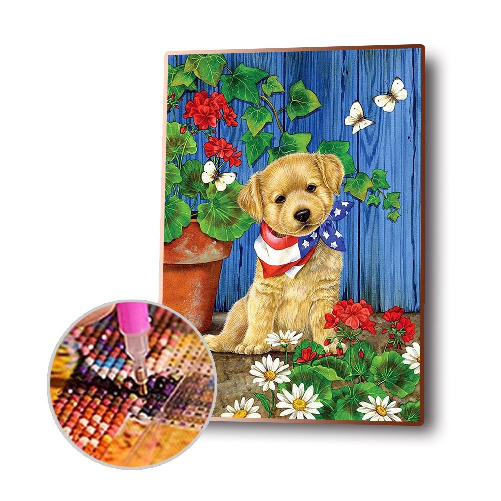 5D DIY Diamond Painting Kit - Full Round - Flower Dog