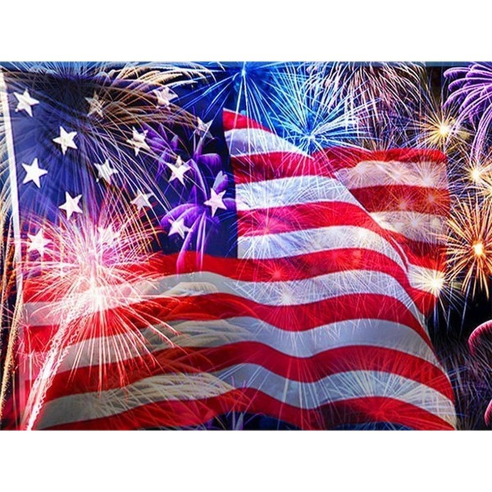 5D Diy Diamond Painting Kit Full Round Beads Firework Flag