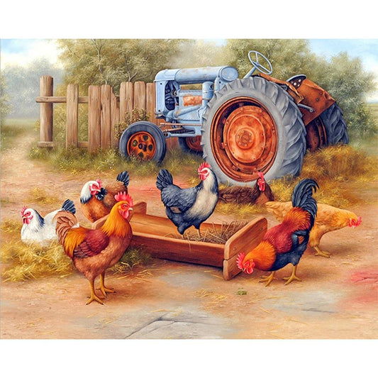 5D Diy Diamond Painting Kit Full Round Beads Farm Chicken