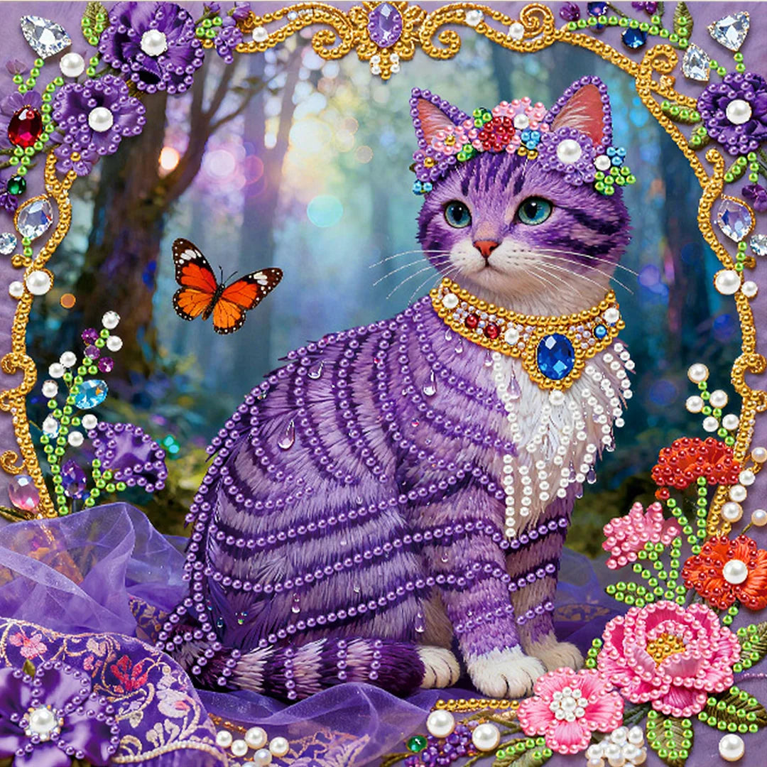 DIY Pearl Painting With Frame - Handmade Self-Adhesive Pearls - Cat (25*25cm) B