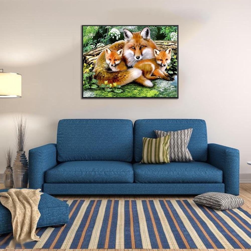 Diamond Painting - Partial Round - Fox Family