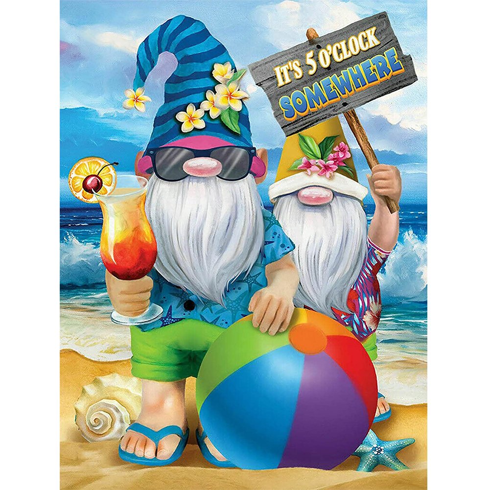 5D Diy Diamond Painting Kit Full Round Beads Vacation Goblin Gnome