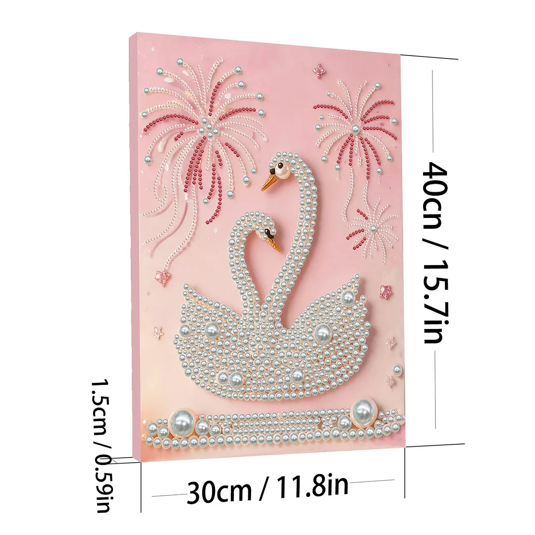 DIY Pearl Painting With Frame - Handmade Self-Adhesive Pearls - Swan (30*40cm)
