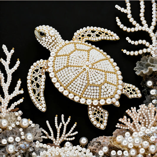 DIY Pearl Painting With Frame - Handmade Self-Adhesive Pearls - Turtle (25*25cm)