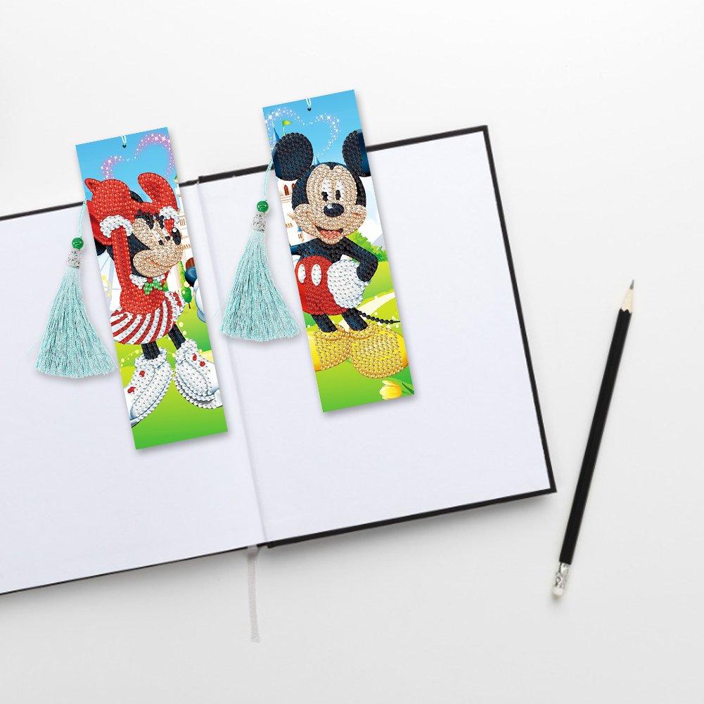 2pcs Diamond Painting Bookmark DIY Mickey Mouse Leather Tassel Book Marks Craft