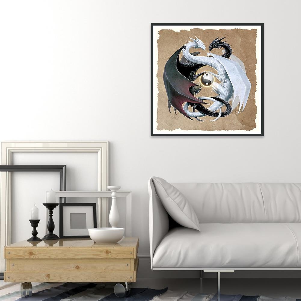 Diamond Painting - Full Round - Black White Dragon A