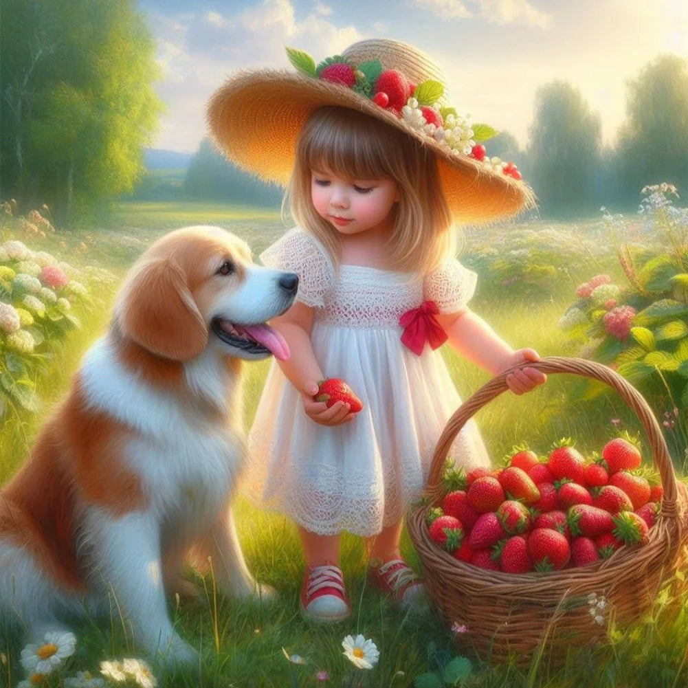 Diamond Painting - Full Round / Square - Dog and Girl V