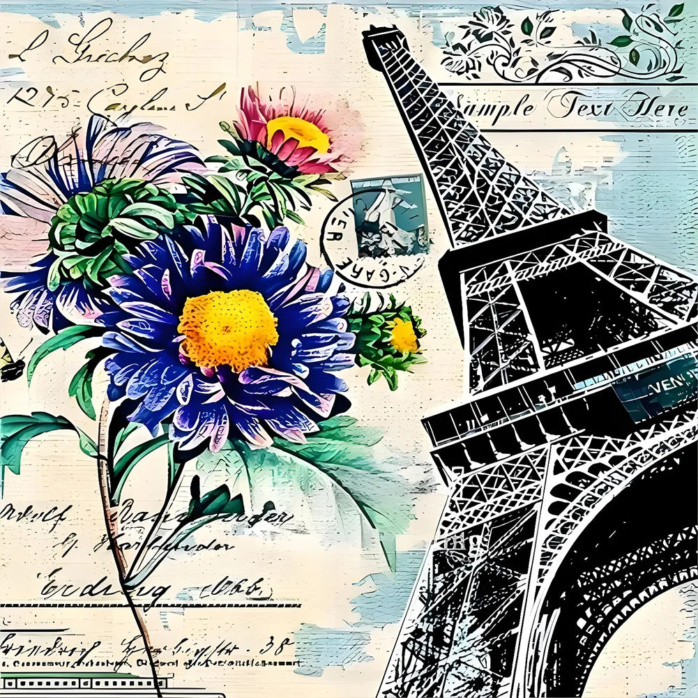 Diamond Painting - Full Round / Square - Eiffel Tower Stamp B