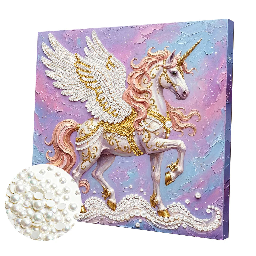DIY Pearl Painting With Frame - Handmade Self-Adhesive Pearls - Unicorn (25*25cm) B