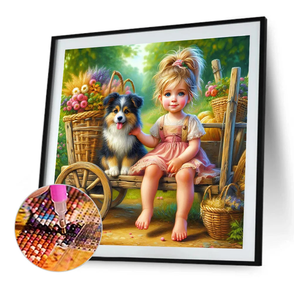 Diamond Painting - Full Round / Square - Dog and Girl A