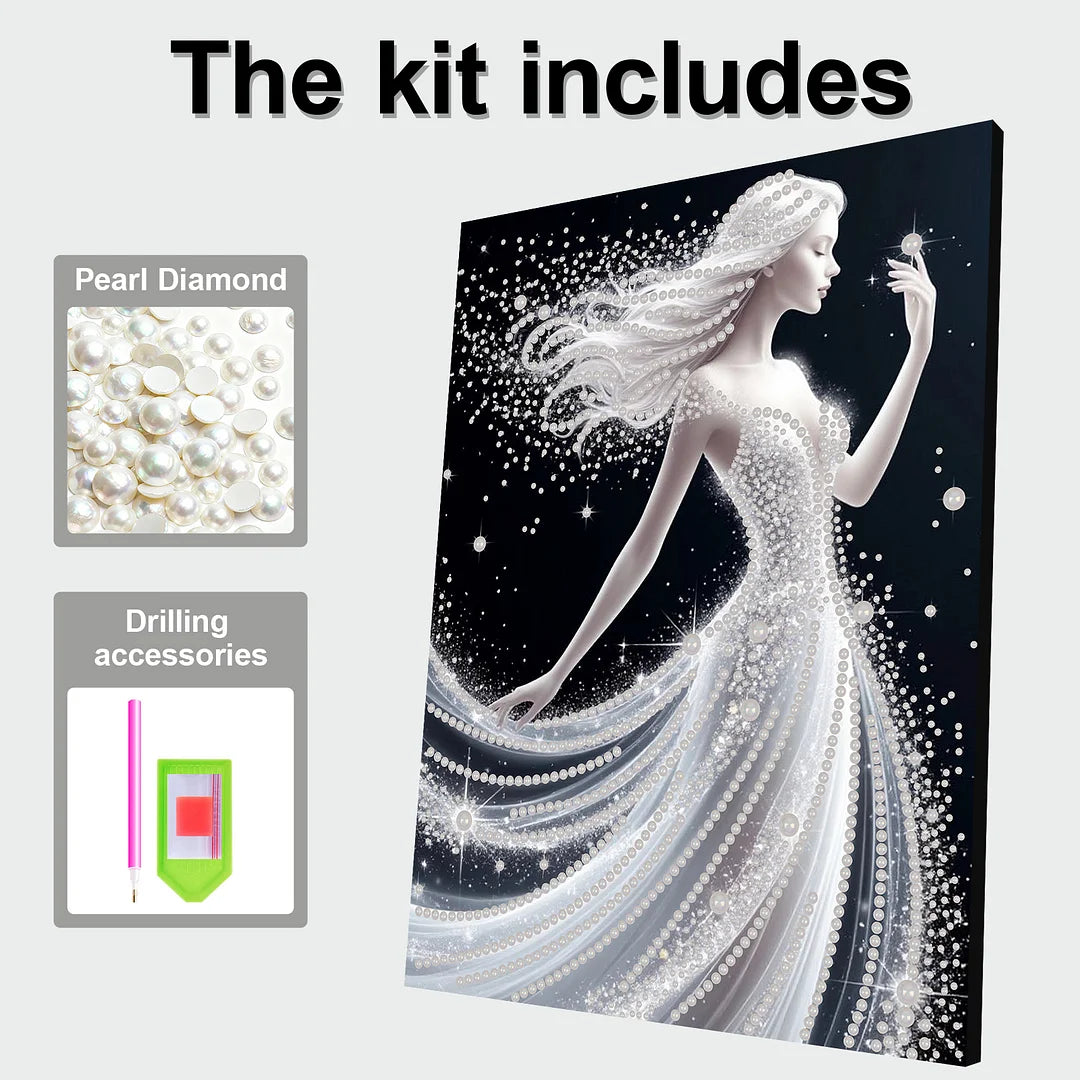 DIY Pearl Painting With Frame - Handmade Self-Adhesive Pearls - Girl (30*40cm) A
