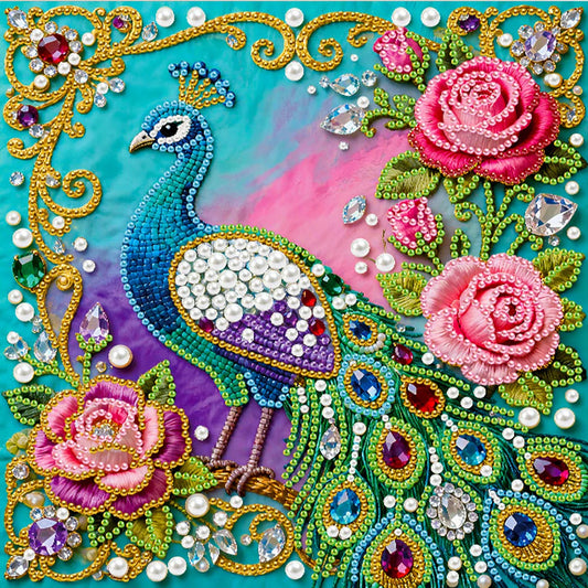 DIY Pearl Painting With Frame - Handmade Self-Adhesive Pearls - Peacock (25*25cm) C
