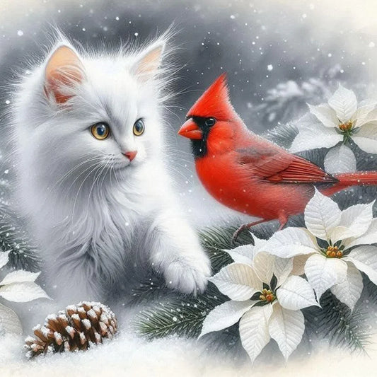Diamond Painting - Full Round / Square - Cat And Cardinal