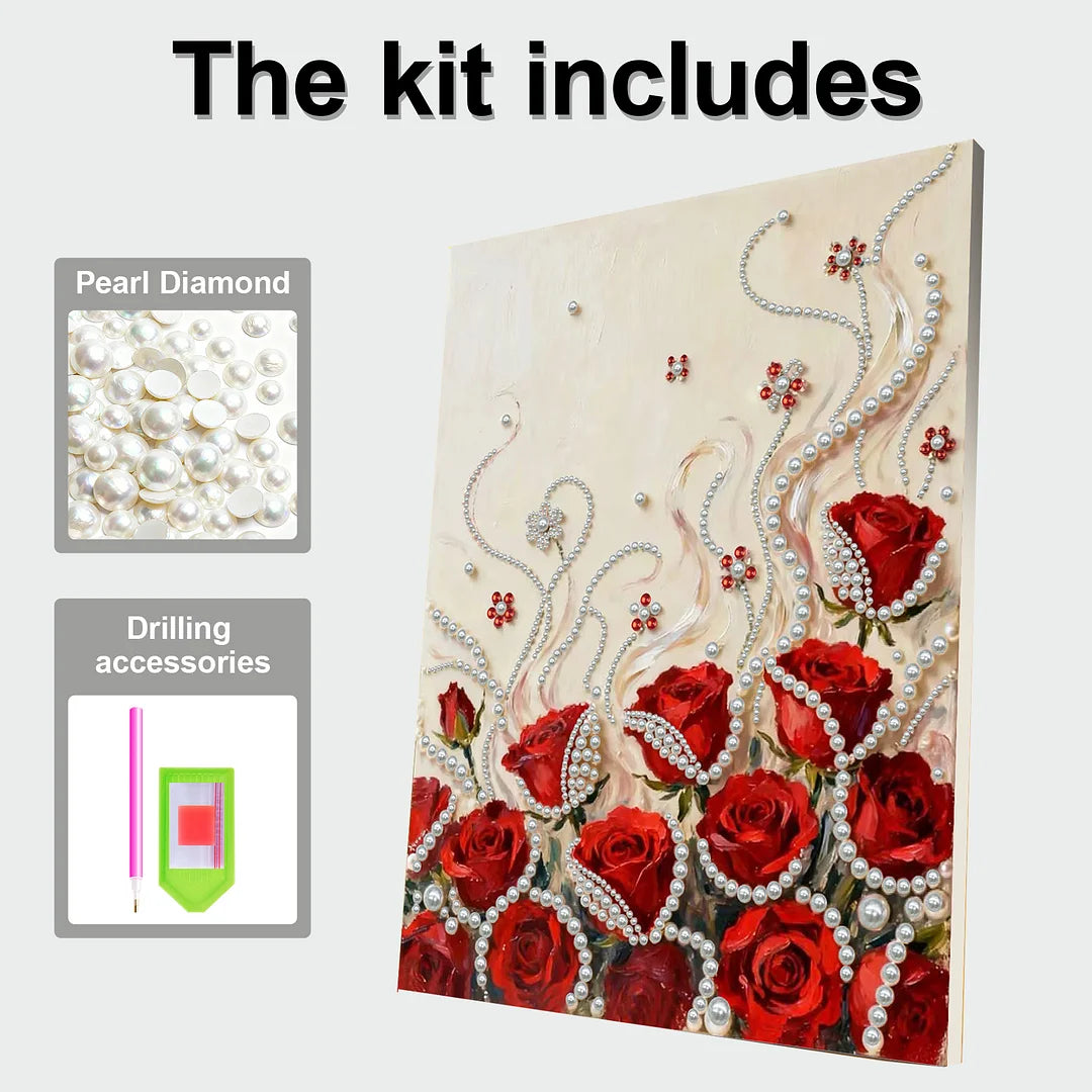 DIY Pearl Painting With Frame - Handmade Self-Adhesive Pearls - Rose (30*40cm) B