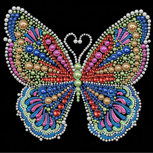 DIY Pearl Painting With Frame - Handmade Self-Adhesive Pearls - Rainbow Butterfly (25*25cm)