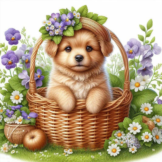Diamond Painting - Full Round / Square - Little Dog In Basket