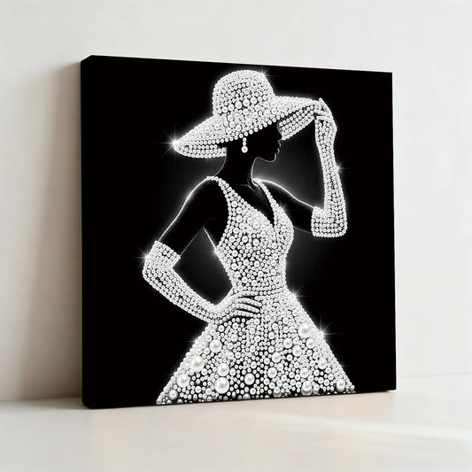 DIY Pearl Painting With Frame - Handmade Self-Adhesive Pearls - Lady (25*25cm) B