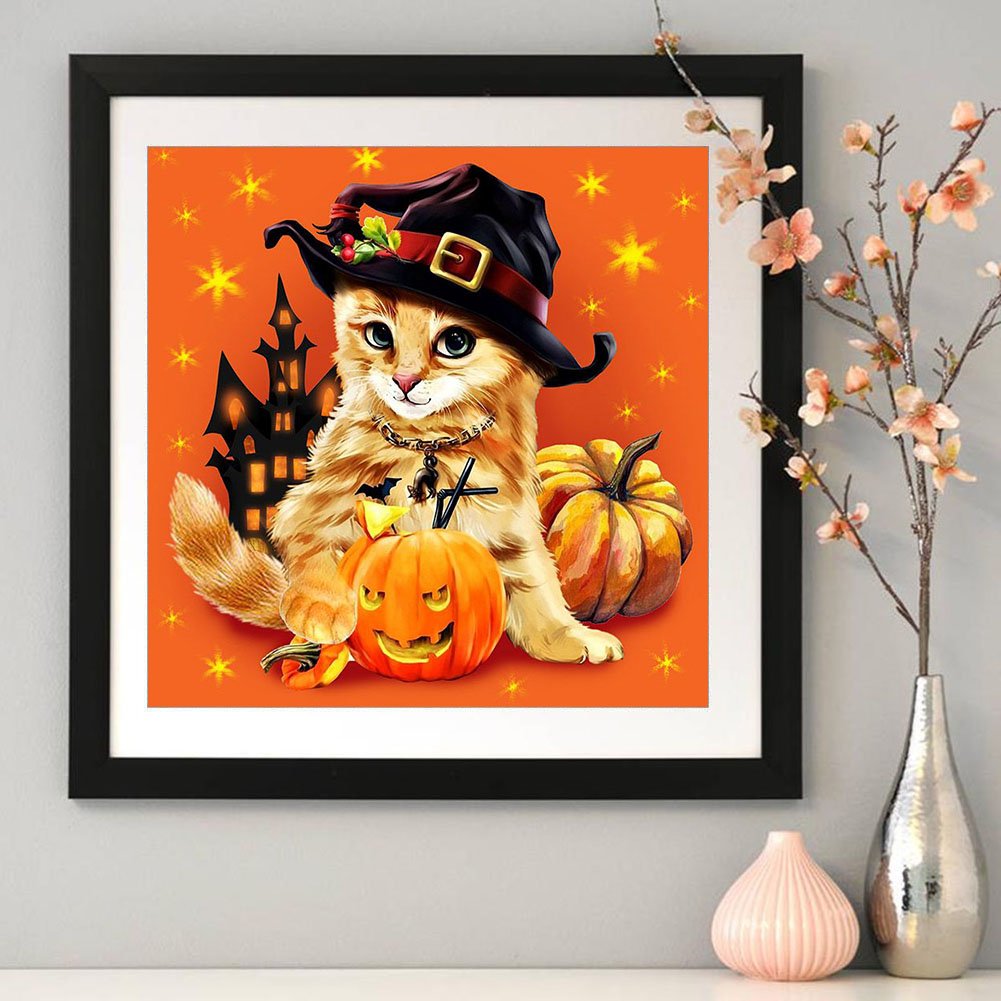 5D DIY Diamond Painting Kit - Full Round - Halloween Cat