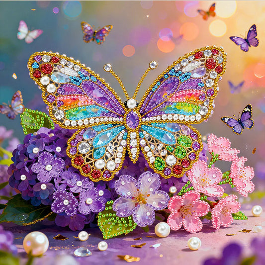 DIY Pearl Painting With Frame - Handmade Self-Adhesive Pearls - Butterfly (25*25cm) A