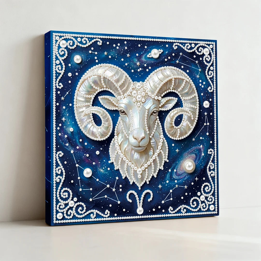 DIY Pearl Painting With Frame - Handmade Self-Adhesive Pearls - Aries (25*25cm)