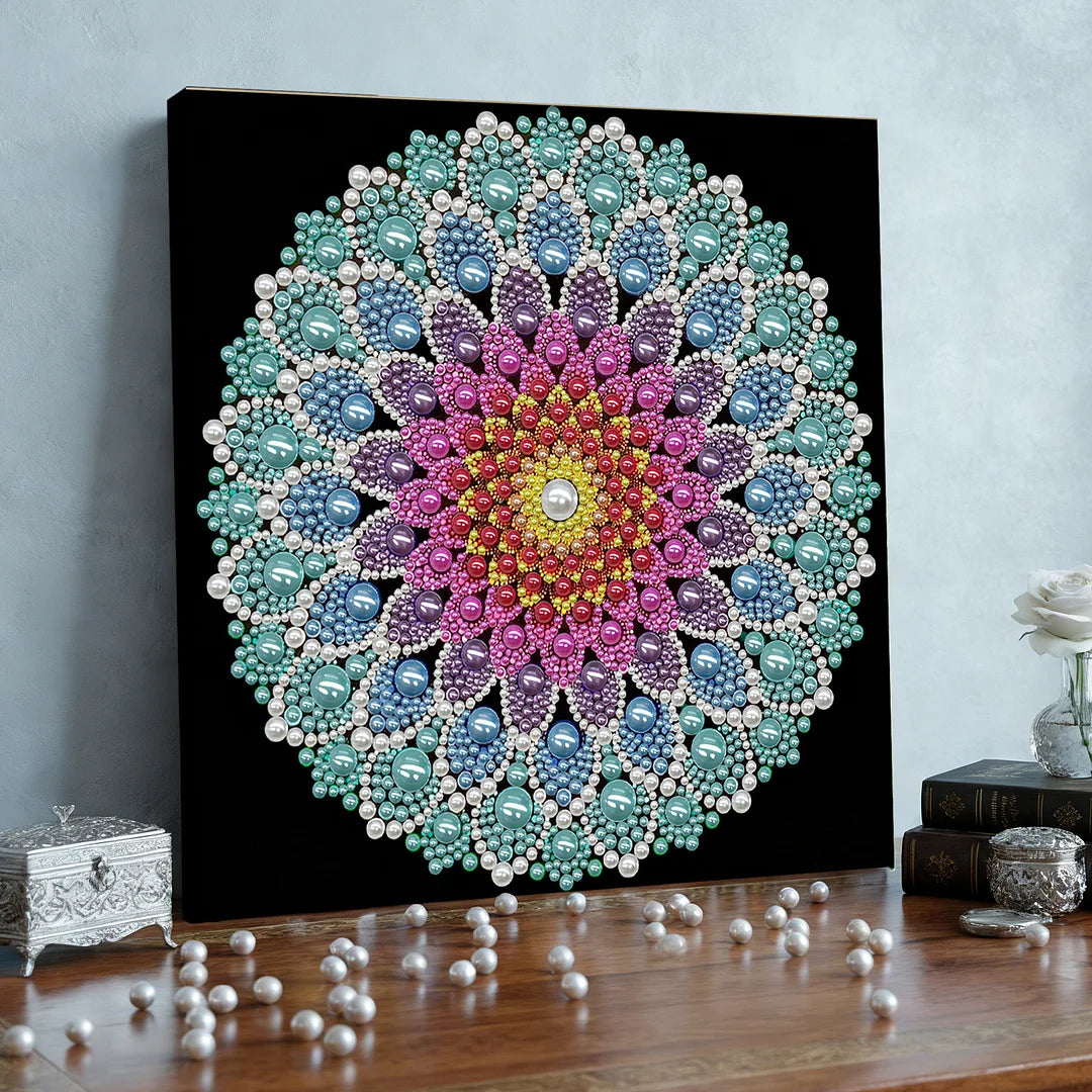 DIY Pearl Painting With Frame - Handmade Self-Adhesive Pearls - Lotus Pearl Mandala (25*25cm)