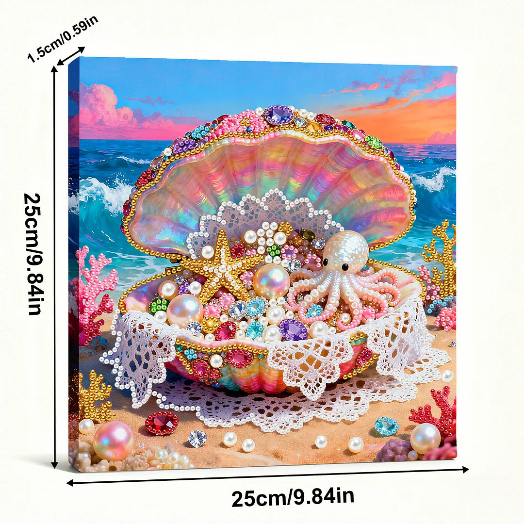 DIY Pearl Painting With Frame - Handmade Self-Adhesive Pearls - Shell (25*25cm) A