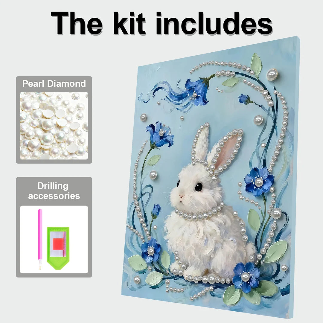DIY Pearl Painting With Frame - Handmade Self-Adhesive Pearls - Rabbit (30*40cm)