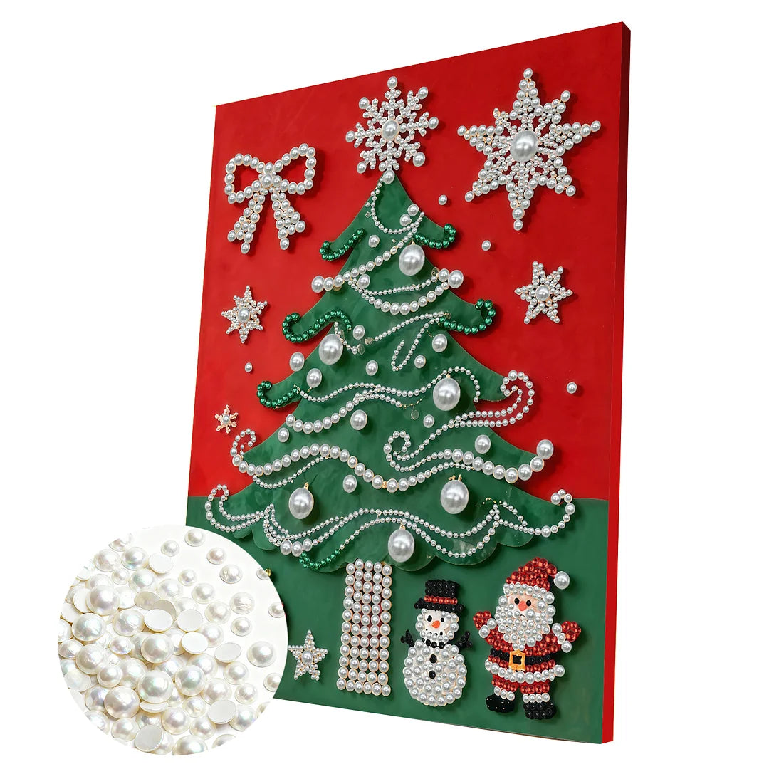 DIY Pearl Painting With Frame - Handmade Self-Adhesive Pearls - Christmas Tree (30*40cm)