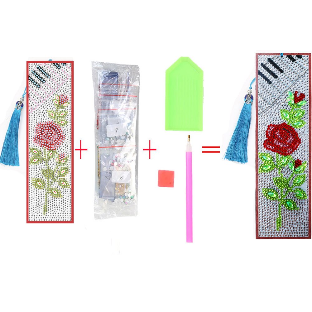 DIY Diamond Painting Bookmark with Tassel Red Rose