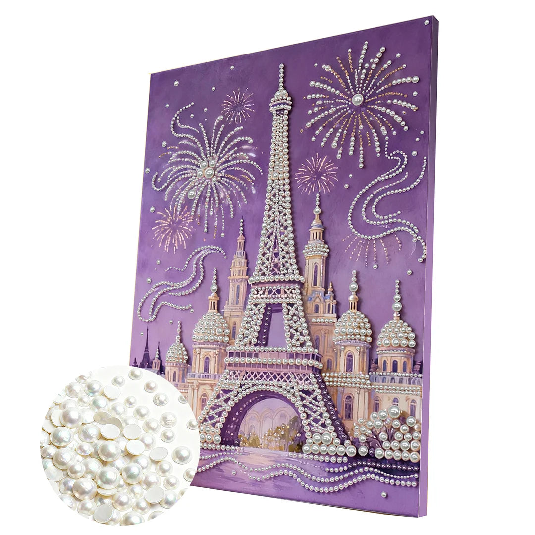 DIY Pearl Painting With Frame - Handmade Self-Adhesive Pearls - Castle (30*40cm)
