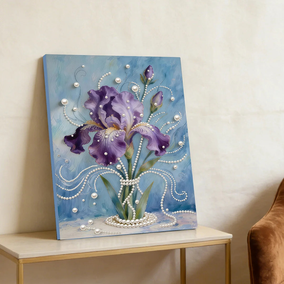 DIY Pearl Painting With Frame - Handmade Self-Adhesive Pearls - iris (30*40cm) A