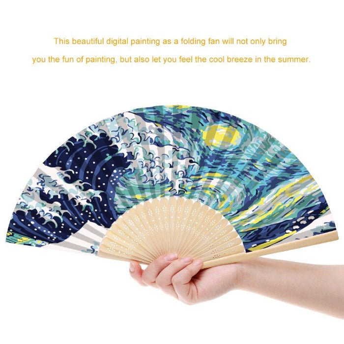 DIY Oil Paint By Number Folding Fan Sea Wave
