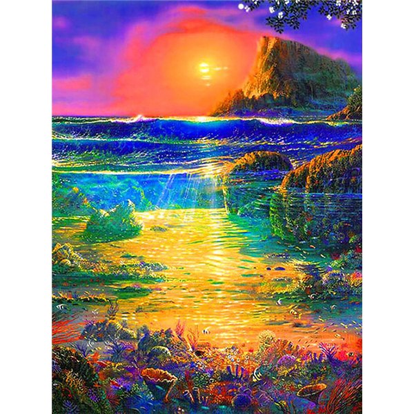Diamond Mosaic Embroidery Kit Colorful Mountain Waterfall