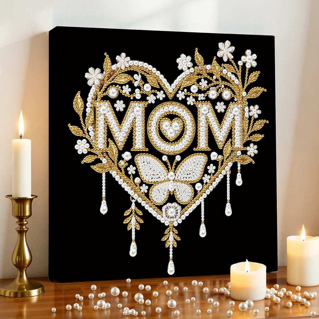 DIY Pearl Painting With Frame - Handmade Self-Adhesive Pearls - MOM (25*25cm)