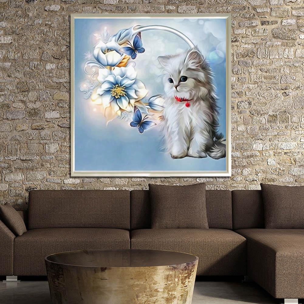 5D DIY Diamond Painting Kit - Partial Round - Cat Flowers