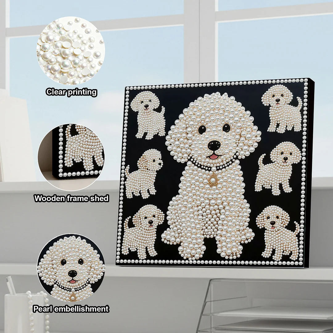 DIY Pearl Painting With Frame - Handmade Self-Adhesive Pearls - Puppy (30*30cm)