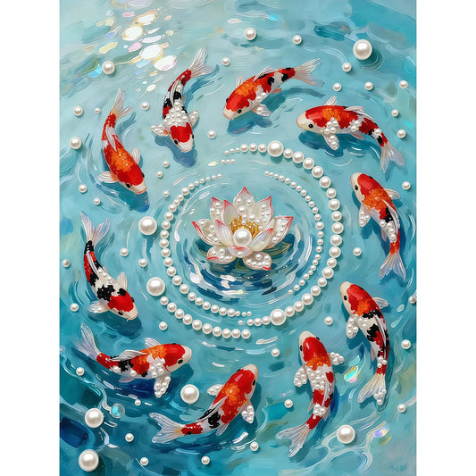 DIY Pearl Painting With Frame - Handmade Self-Adhesive Pearls - goldfish (30*40cm)
