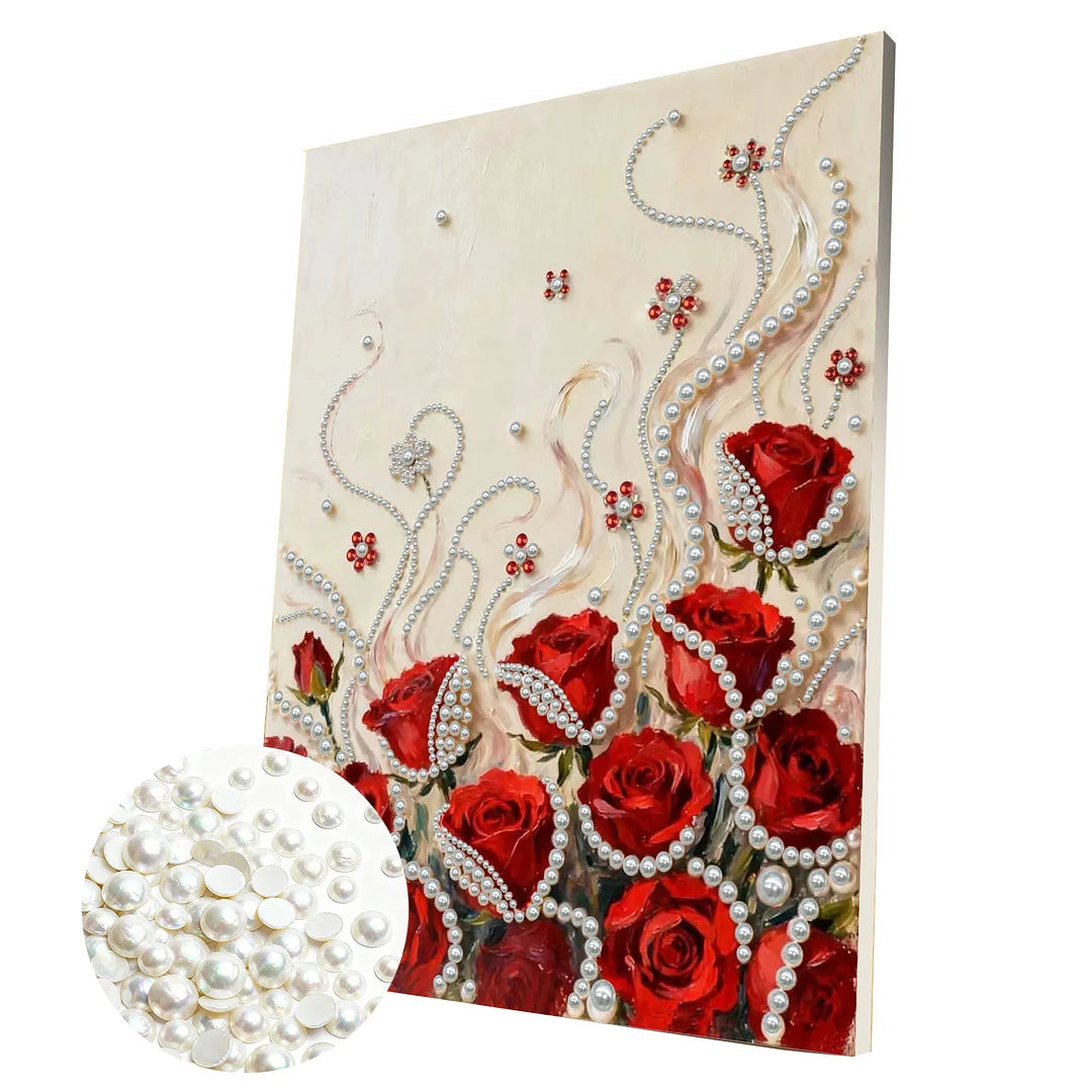 DIY Pearl Painting With Frame - Handmade Self-Adhesive Pearls - Rose (30*40cm) B