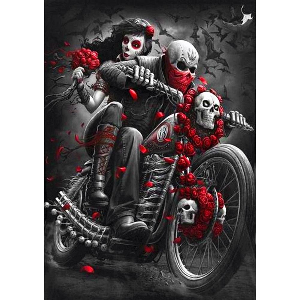 5D Diy Diamond Painting Kit Full Round Beads Riding Skull Lover