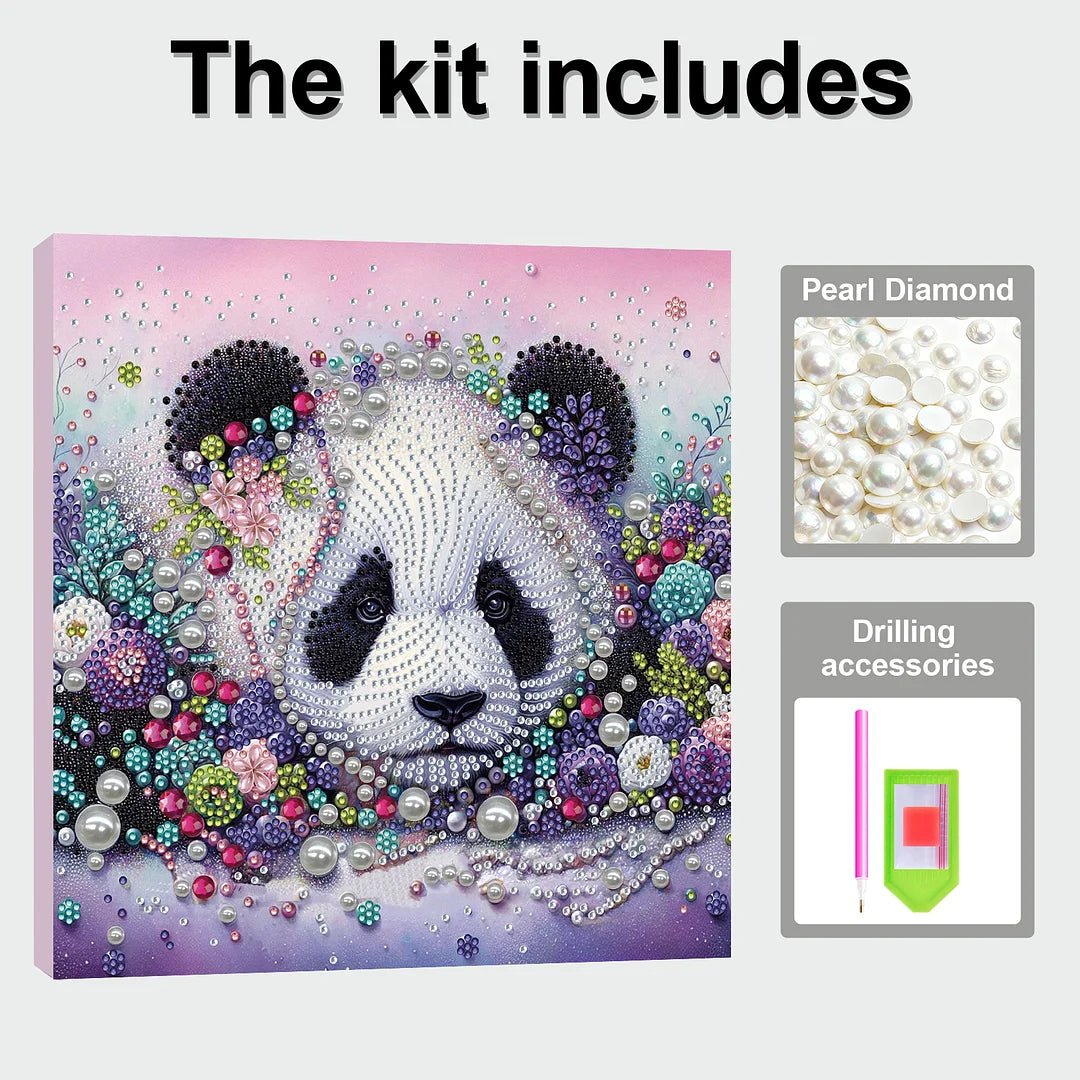 DIY Pearl Painting With Frame - Handmade Self-Adhesive Pearls - Panda (25*25cm)